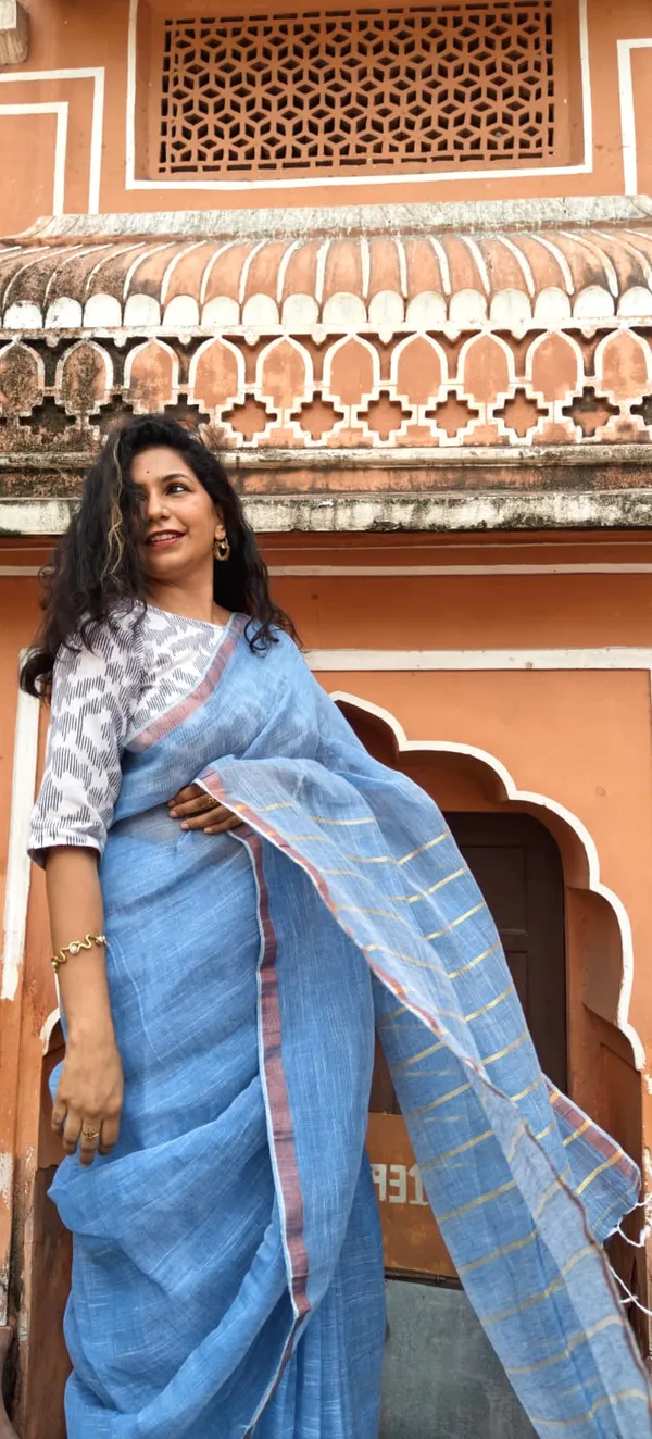 Aqua_Whisper_Linen_Linen_Saree_With_Unstitcheded_Blouse_Piece