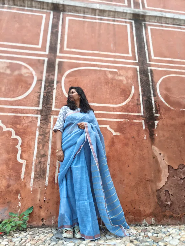 Aqua_Whisper_Linen_Linen_Saree_With_Unstitcheded_Blouse_Piece