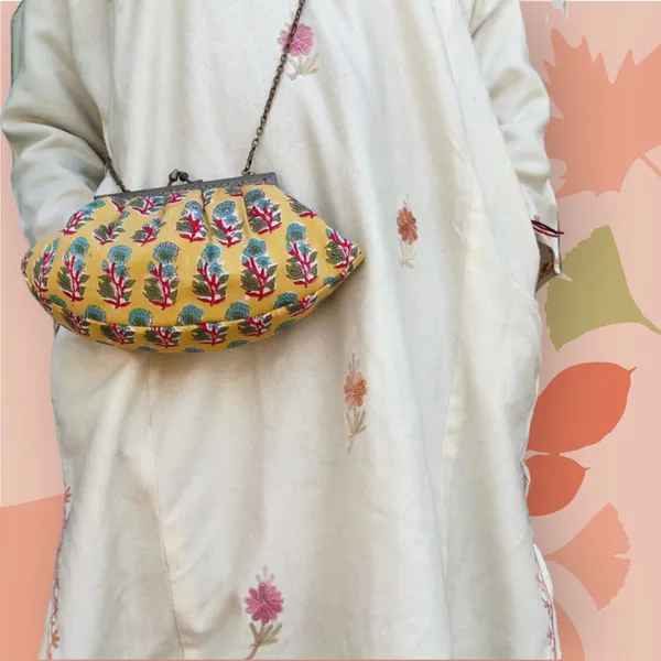 Yellow_Handcrafted_Cotton_Printed_Boat_Sling_Bag_With_Metal_Chain_Handle
