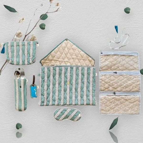 Handcrafted_Teal_Stripe_Quilted_Travelling_Kit_/_Gift_Set