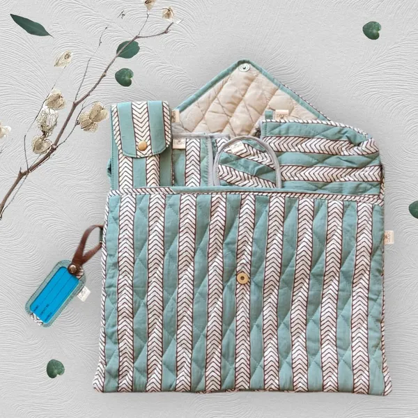 Handcrafted_Teal_Stripe_Quilted_Travelling_Kit_/_Gift_Set