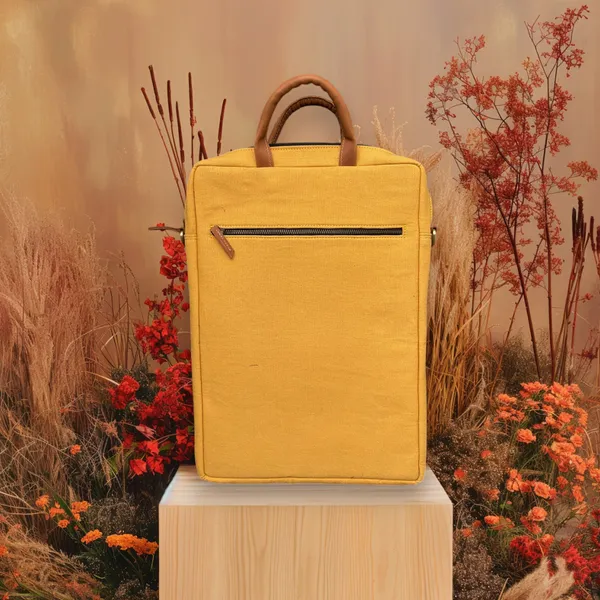 Yellow_Handcrafted_Blue_Ikat_Canvas_With_Quilting_Laptop_Bag_&_Matching_Handle