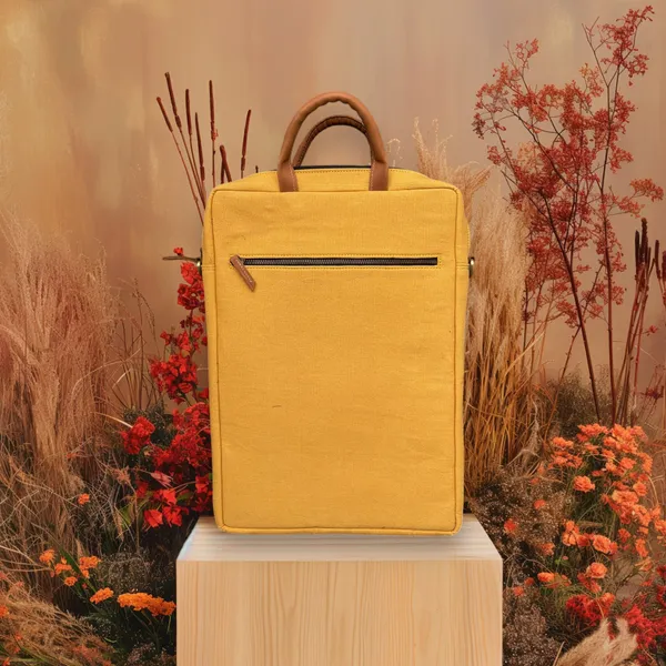 Yellow_Handcrafted_Ikat_Canvas_With_Quilting_Laptop_Bag_&_Matching_Handle