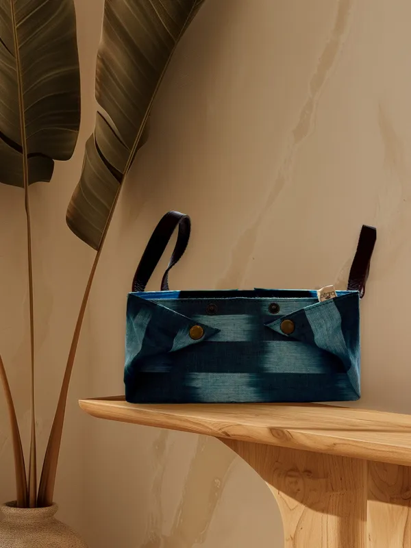 Teal_Ikat_Handcrafted_Collapsable_Utility_Basket
