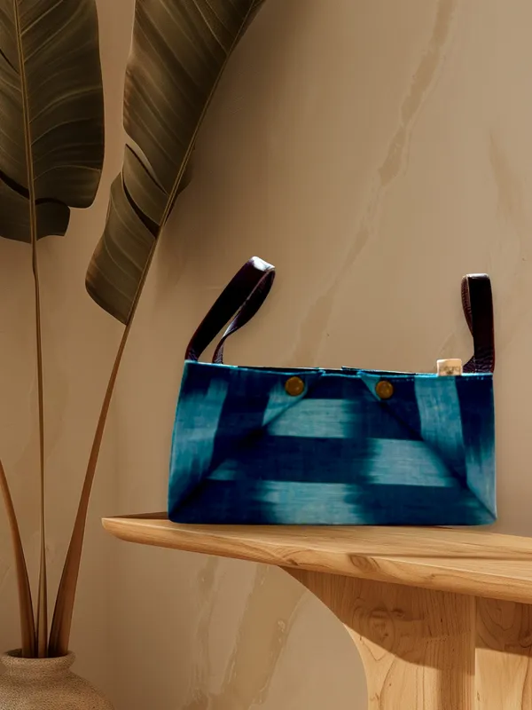 Teal_Ikat_Handcrafted_Collapsable_Utility_Basket