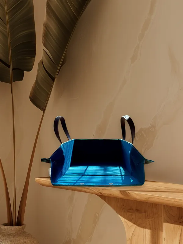 Teal_Ikat_Handcrafted_Collapsable_Utility_Basket