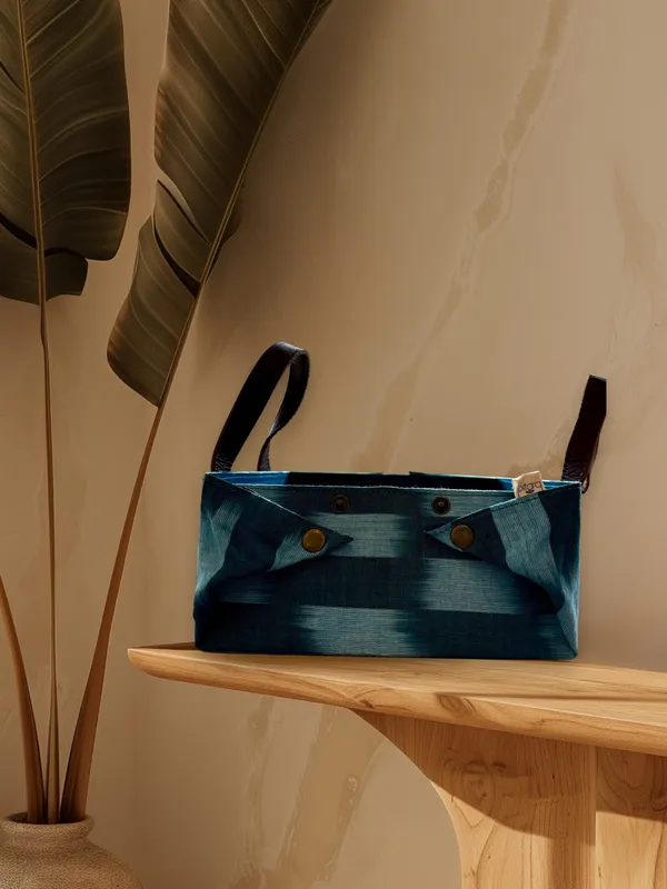 Teal_Ikat_Handcrafted_Collapsable_Utility_Basket