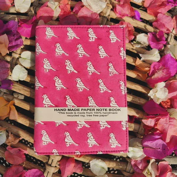 Pink_bird_Upcycled_A6_Journal