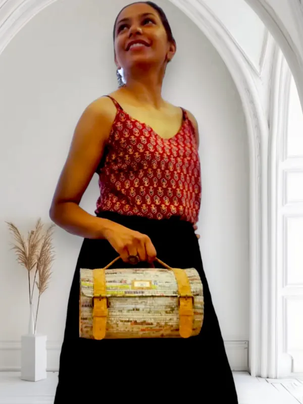 Upcycled_Weaved_Newspaper_Cylinder_Sling_Bag