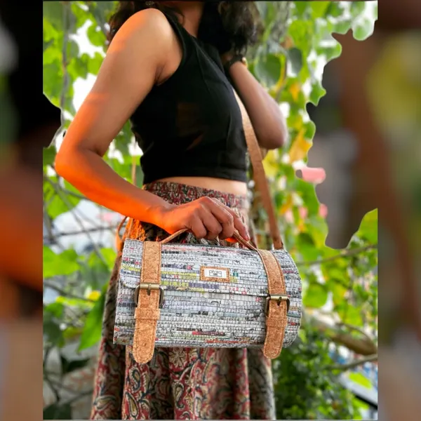 Upcycled_Weaved_Newspaper_Cylinder_Sling_Bag