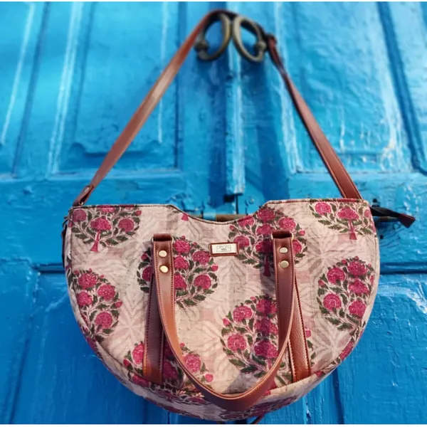 Pink_Handcrafted_Sling_/_Hand_Bag_With_Leatherette_Upside_Down