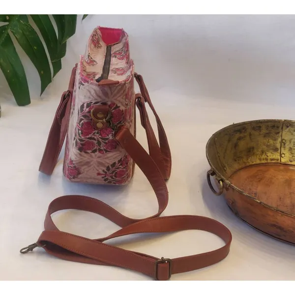 Pink_Handcrafted_Sling_/_Hand_Bag_With_Leatherette_Upside_Down