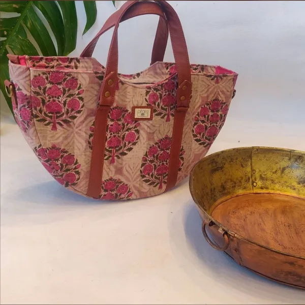 Pink_Handcrafted_Sling_/_Hand_Bag_With_Leatherette_Upside_Down