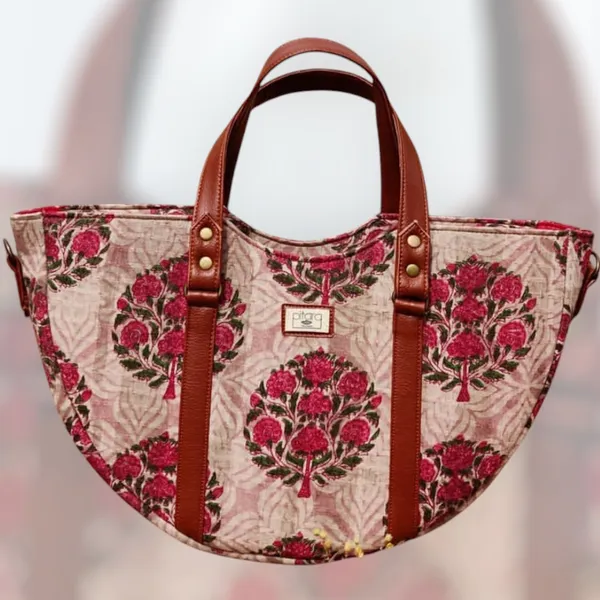 Pink_Handcrafted_Sling_/_Hand_Bag_With_Leatherette_Upside_Down
