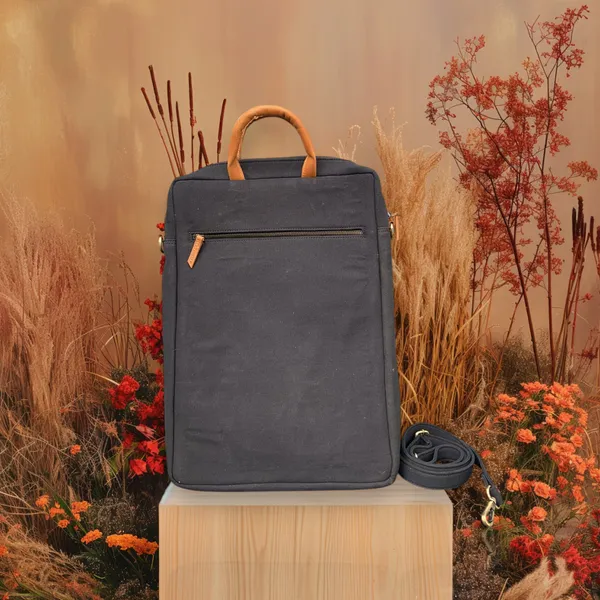 Black_Handcrafted_Maroon_Ikat_Canvas_With_Quilting_Laptop_Bag_&_Matching_Handle