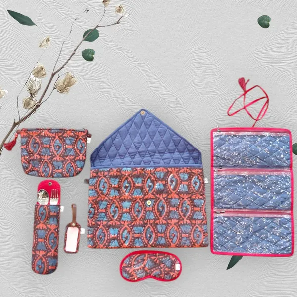 Rust_Blue_Handcrafted_Quilted_Travelling_Kit_/_Gift_Set