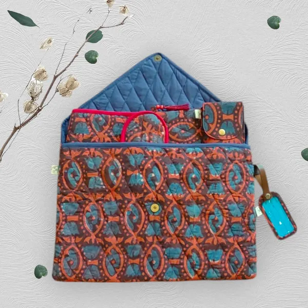 Rust_Blue_Handcrafted_Quilted_Travelling_Kit_/_Gift_Set