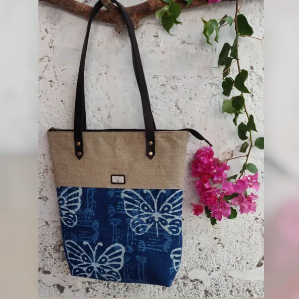 Indigo_Butterfly_Handcrafted_Jute_Tote_Bag_With_Leather_Handle