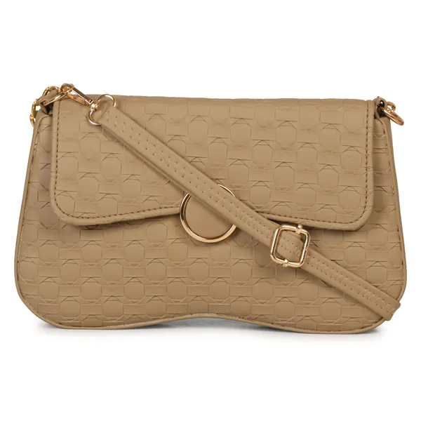 Camel_Brown_Honeycomb_Sling_Bag_With_Golden_Chain