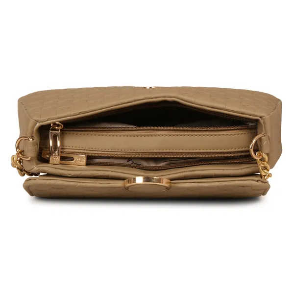 Camel_Brown_Honeycomb_Sling_Bag_With_Golden_Chain