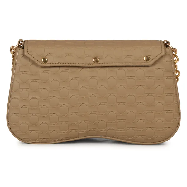 Camel_Brown_Honeycomb_Sling_Bag_With_Golden_Chain