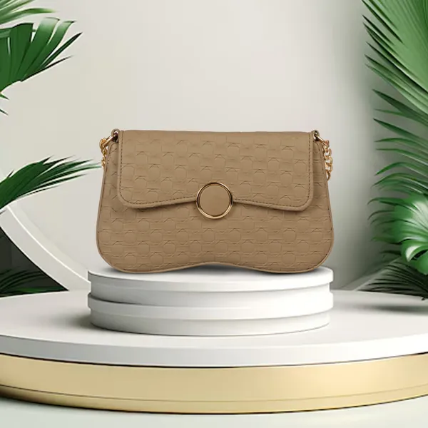 Camel_Brown_Honeycomb_Sling_Bag_With_Golden_Chain