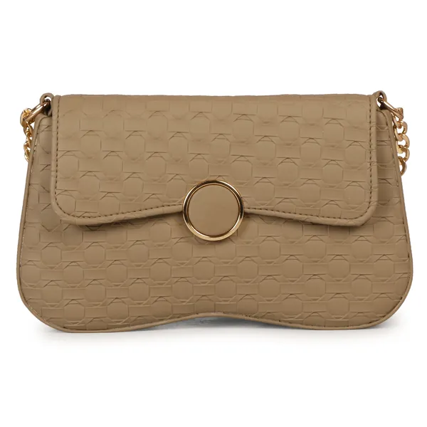 Camel_Brown_Honeycomb_Sling_Bag_With_Golden_Chain