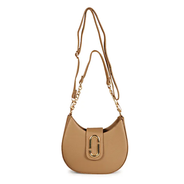 Camel_Brown_Half_Moon_Shape_Solid_Sling_Bag_With_Golden_Chain_Strap