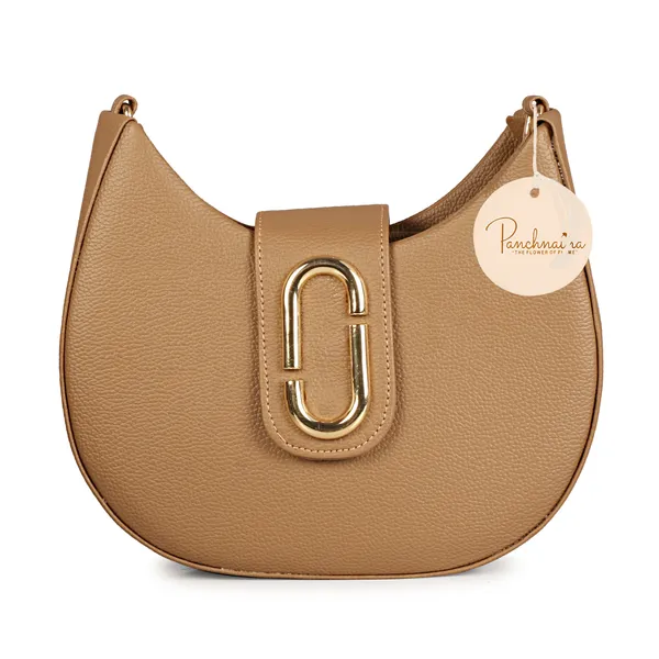 Camel_Brown_Half_Moon_Shape_Solid_Sling_Bag_With_Golden_Chain_Strap