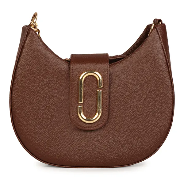 Dark_Brown_Half_Moon_Shape_Solid_Sling_Bag_With_Golden_Chain_Strap