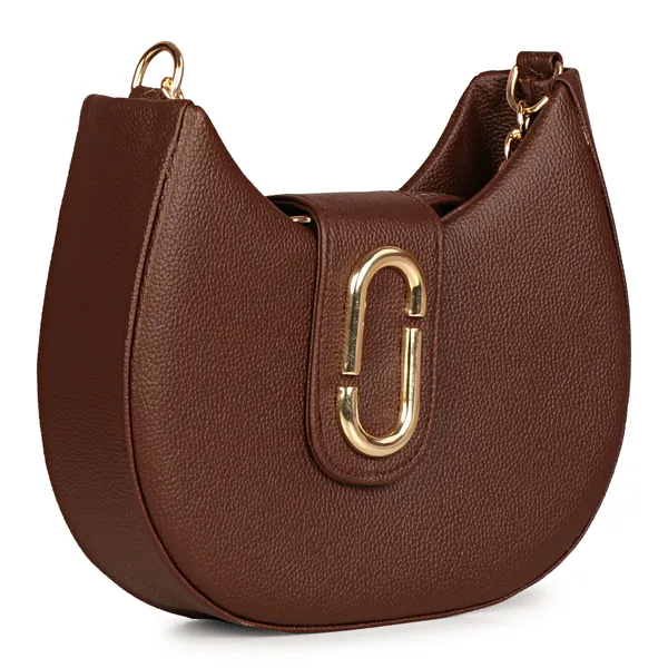 Dark_Brown_Half_Moon_Shape_Solid_Sling_Bag_With_Golden_Chain_Strap