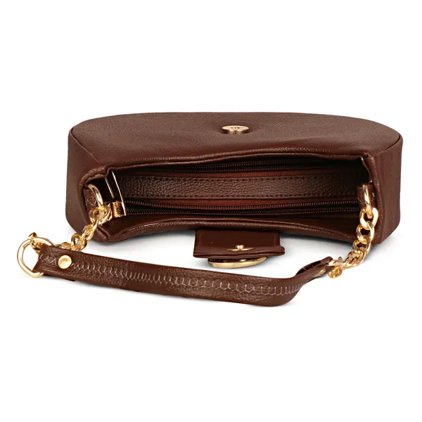 Dark_Brown_Half_Moon_Shape_Solid_Sling_Bag_With_Golden_Chain_Strap