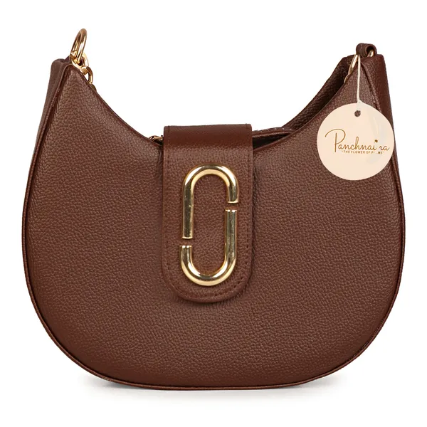 Dark_Brown_Half_Moon_Shape_Solid_Sling_Bag_With_Golden_Chain_Strap