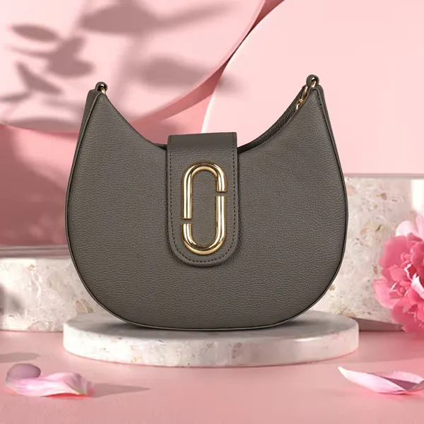 Grey_Half_Moon_Shape_Solid_Sling_Bag_With_Golden_Chain_Strap