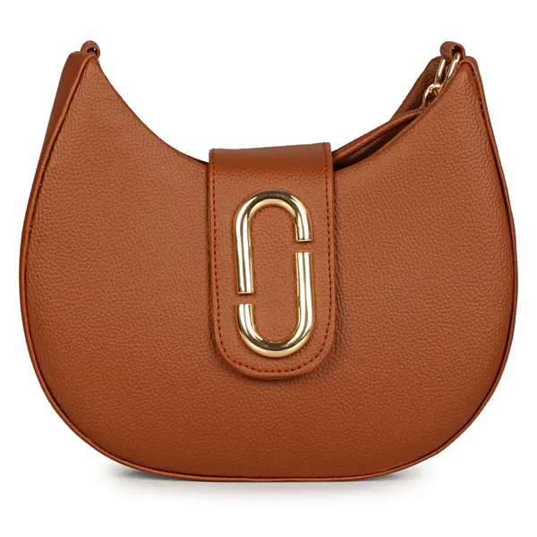 Rose_Wood_Brown_Half_Moon_Shape_Solid_Sling_Bag_With_Golden_Chain_Strap