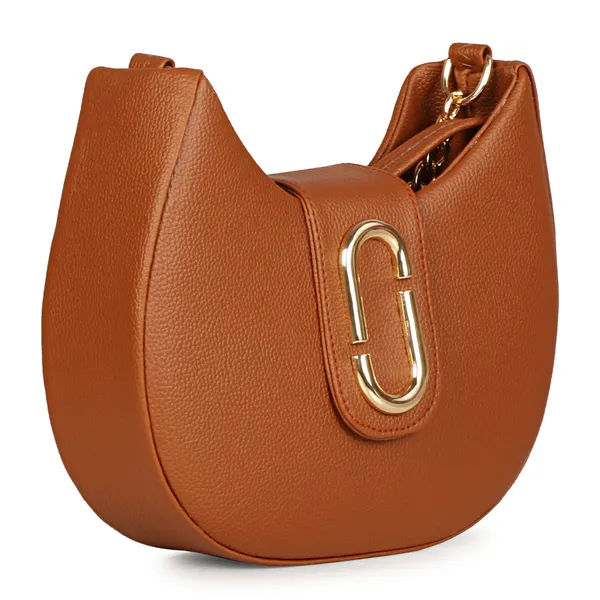 Rose_Wood_Brown_Half_Moon_Shape_Solid_Sling_Bag_With_Golden_Chain_Strap