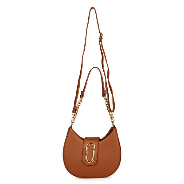 Rose_Wood_Brown_Half_Moon_Shape_Solid_Sling_Bag_With_Golden_Chain_Strap