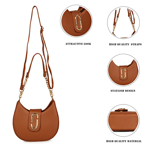 Rose_Wood_Brown_Half_Moon_Shape_Solid_Sling_Bag_With_Golden_Chain_Strap
