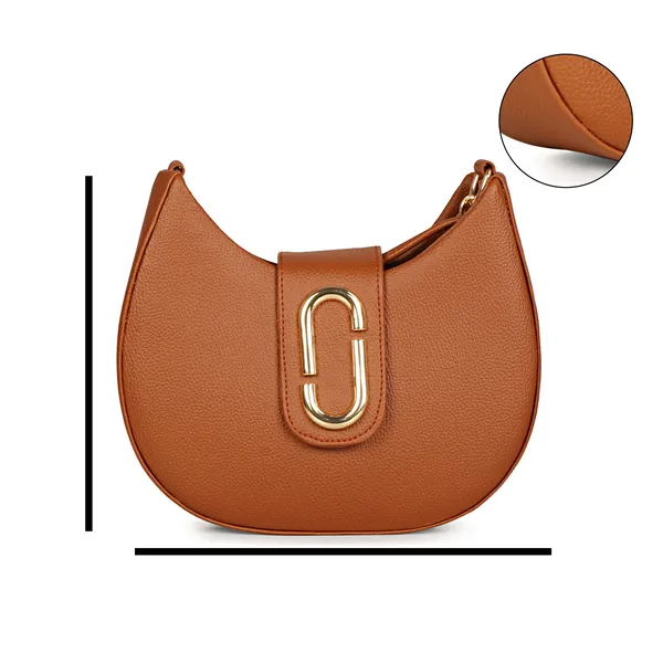 Rose_Wood_Brown_Half_Moon_Shape_Solid_Sling_Bag_With_Golden_Chain_Strap