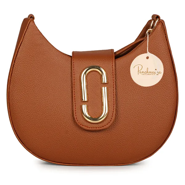 Rose_Wood_Brown_Half_Moon_Shape_Solid_Sling_Bag_With_Golden_Chain_Strap