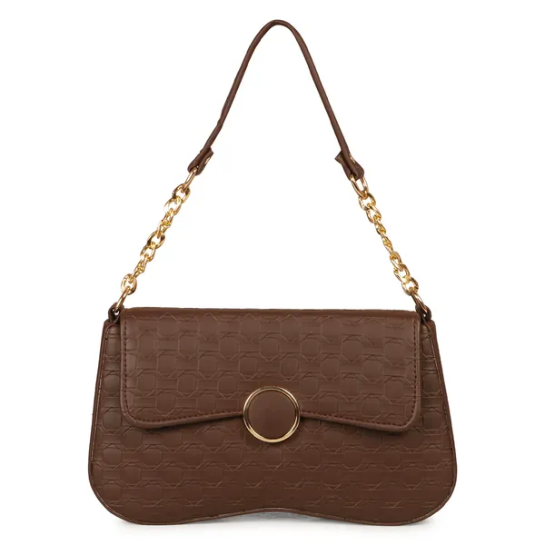 Dark_Brown_Honeycomb_Sling_Bag_With_Golden_Chain