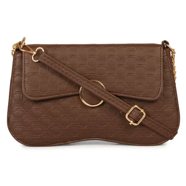 Dark_Brown_Honeycomb_Sling_Bag_With_Golden_Chain