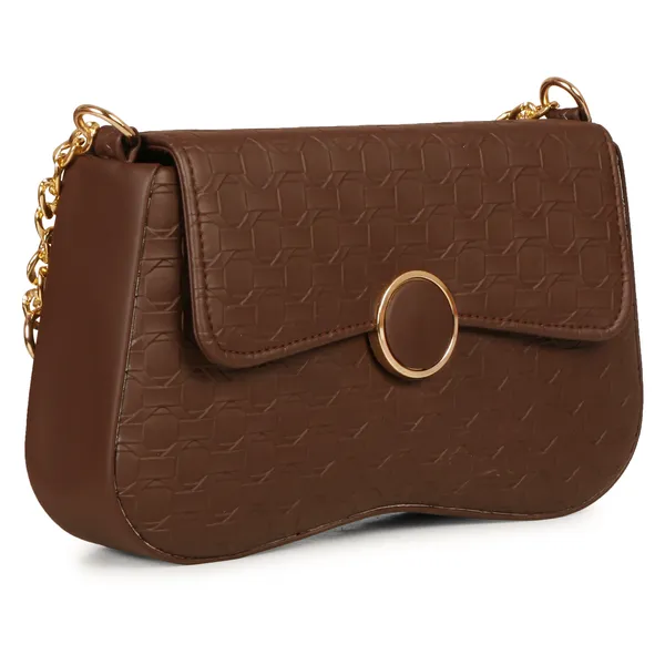 Dark_Brown_Honeycomb_Sling_Bag_With_Golden_Chain