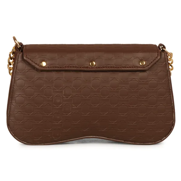 Dark_Brown_Honeycomb_Sling_Bag_With_Golden_Chain