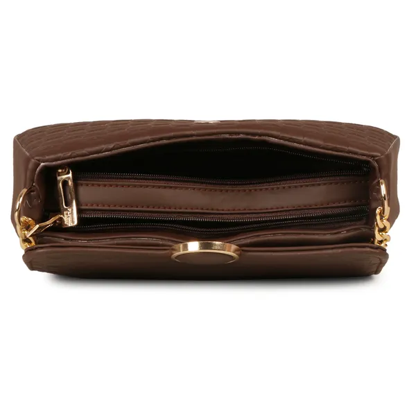 Dark_Brown_Honeycomb_Sling_Bag_With_Golden_Chain