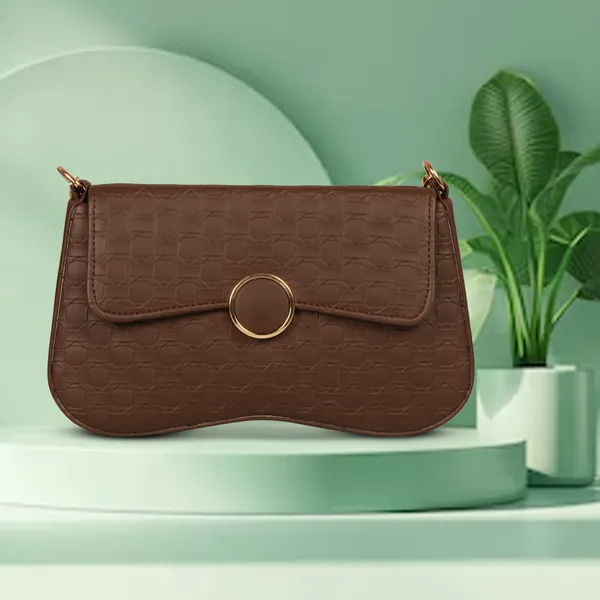 Dark_Brown_Honeycomb_Sling_Bag_With_Golden_Chain