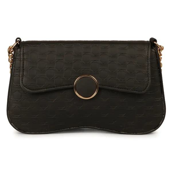 Black_Honeycomb_Sling_Bag_With_Golden_Chain