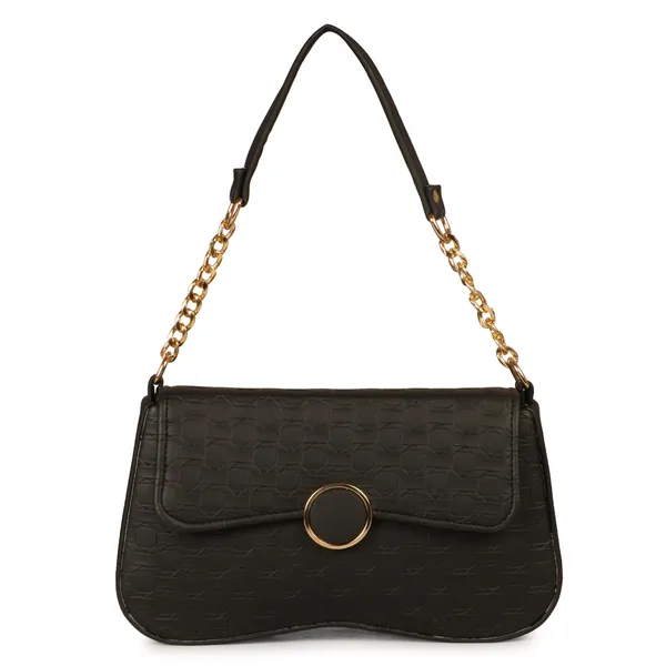 Black_Honeycomb_Sling_Bag_With_Golden_Chain