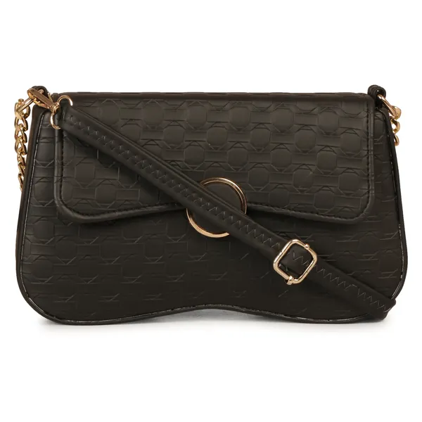 Black_Honeycomb_Sling_Bag_With_Golden_Chain