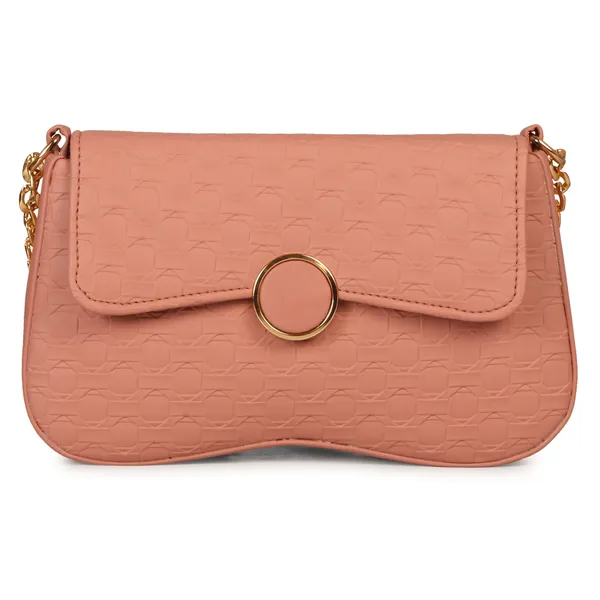 Peach_Honeycomb_Sling_Bag_With_Golden_Chain